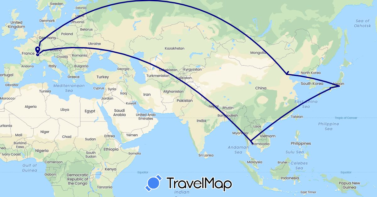 TravelMap itinerary: driving in Switzerland, China, Germany, Japan, Thailand (Asia, Europe)